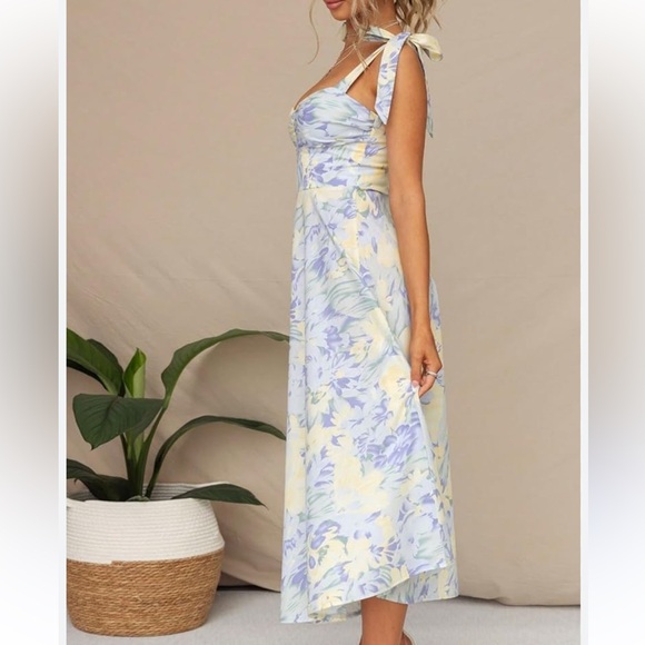 Boutique Floral Pastel Shoulder Tie Bow Sundress Sweetheart Neckline Coquette - Picture 3 of 15